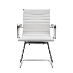 Sedia Riunione Baltimora, Struttura in Metallo Cromato, Design Elegante, in Vera Pelle Bianca o Nera